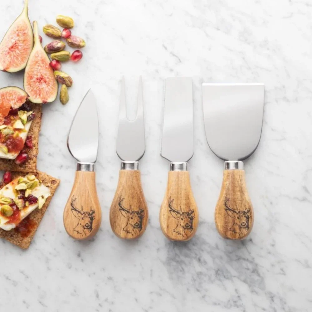 4pc Stag Acacia Wood Cheese Knife Set